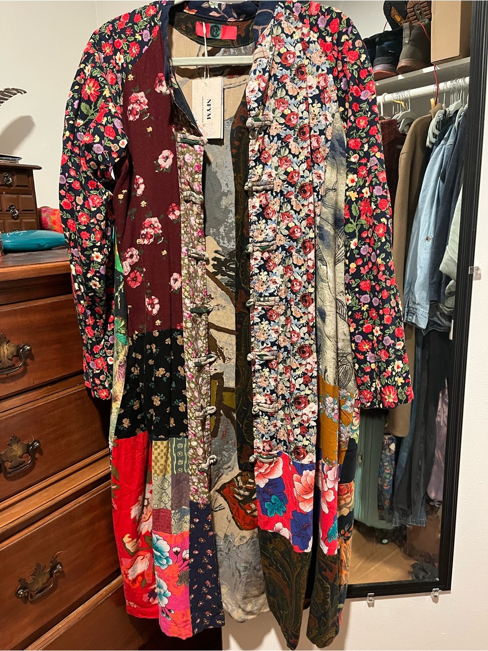 Patchwork kimono style coat